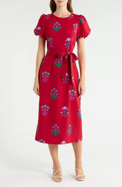 Sugarlips Senidy Puff Sleeve Midi Dress In Multi