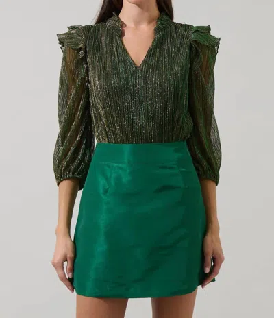 Sugarlips Senoviah Ruffle Blouse In Emerald In Green