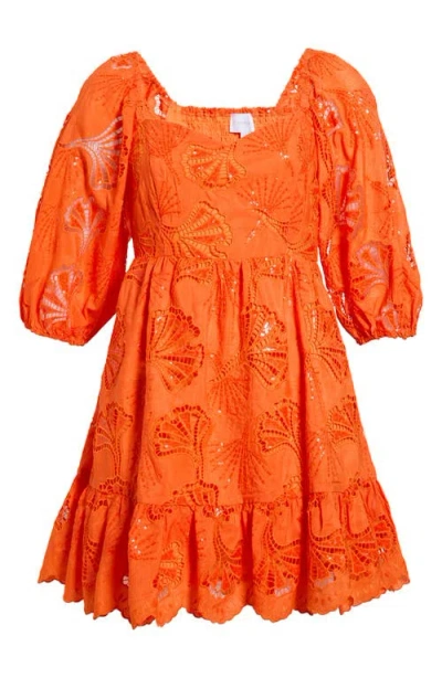 Sugarlips Sequin Detail Cotton Eyelet Babydoll Dress In Orange