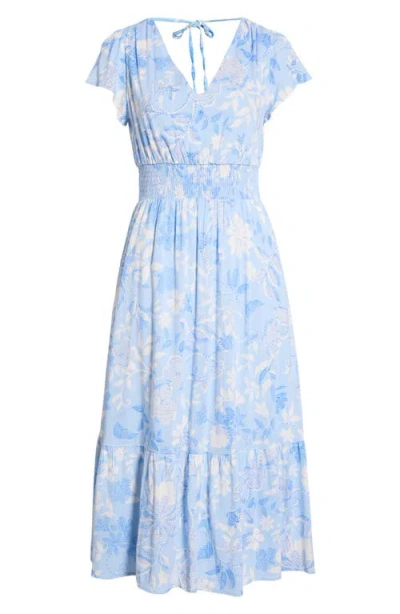 Sugarlips Seraphina Floral Print Ruffle Hem Maxi Dress In Blue