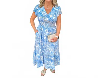 Sugarlips Seraphina Floral Smocked Maxi Dress In White/blue/multi