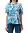 Sugarlips Sharron Bloom Ruffle Top In White-blue-combo In Blue