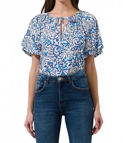 Sugarlips Shaun Puff Sleeve Blouse In White-blue In Multi