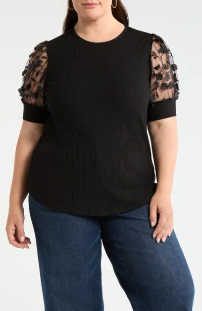 Sugarlips Sheer Puff Sleeve Top In Black