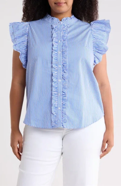 Sugarlips Sherah Stripe Ruffle Shirt In Blue