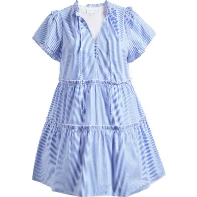 Sugarlips Sherah Tiered Stripe Cotton Dress In Blue