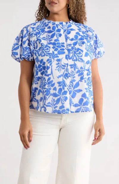 Sugarlips Shia Floral Avy Cotton Button-up Top In Multi