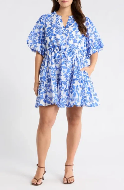 Sugarlips Shia Floral Noella Puff Sleeve Cotton Minidress In Multi