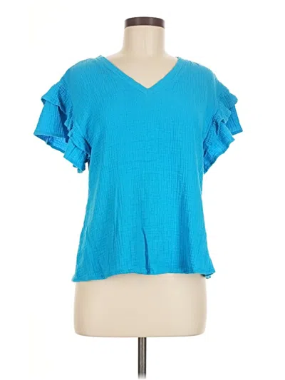 Pre-owned Sugarlips Short Sleeve Top Teal V Neck Tops In Blue