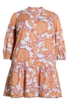 Sugarlips Siany Yamila Floral Ruffle Cotton Dress In Brown