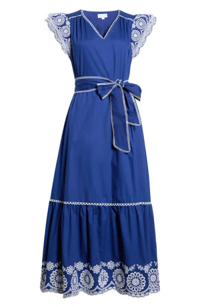 Sugarlips Siera Embroidered Ruffle Maxi Dress In Blue