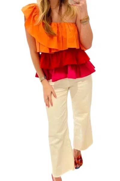 Sugarlips Sierra Colorblock Layer Top In Orange In Animal Print