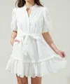 Sugarlips Sky Eyelet Sasha Split Neck Shift Mini Dress In White