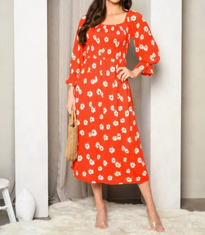 Sugarlips Smock Floral Midi Dress In Red Ivory In Multi
