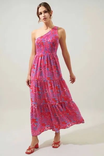 Sugarlips Smocked One Shoulder Lys Maxi Dress In Sao Paulo In Pink
