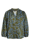 Sugarlips Solvay Floral Nellian Ruffle Collar Button-up Shirt In Green