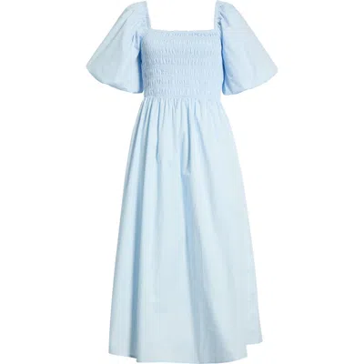 Sugarlips Sonia Bubble Sleeve Smocked Midi Dress In Blue