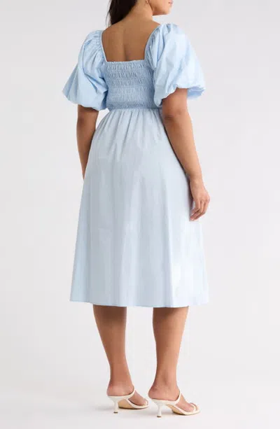 Sugarlips Sonia Bubble Sleeve Smocked Midi Dress In Blue