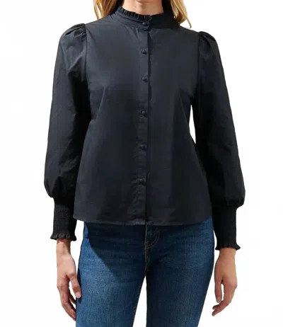Sugarlips Sophia Ruffle Button-down Top In Black
