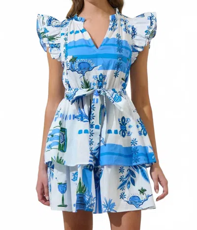 Sugarlips Sosy Postcard Marisol Mini Dress In White/blue/green In Multi