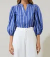 Sugarlips Beloit Striped Cheney Split Neck Top In Navy/white In Blue