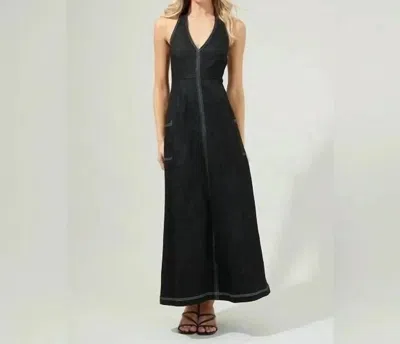 Sugarlips Sulema Halter Denim Dress In Black