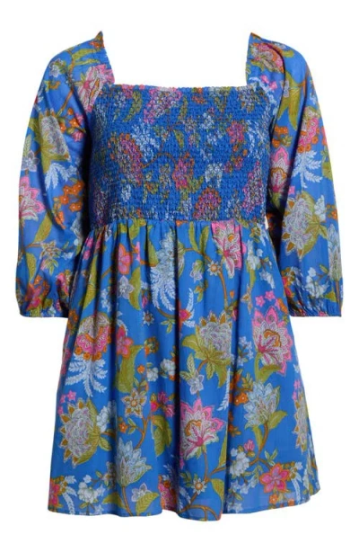 Sugarlips Sunlit Floral Niko Smocked Dress In Blue