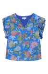 Sugarlips Sunlit Floral Print Ruffle Top In Blue