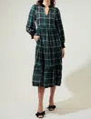 Sugarlips Sweet Beyond Long Sleeve Plaid Midi Dress In Emerald-white In Multi