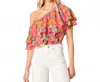 Sugarlips Sweet Soul Fruity Floral Charmer One Shoulder Ruffle Top In Orange Multi In Multi