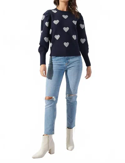 Sugarlips Sweetheart Lurex Puff Sleeve Sweater In Black In Blue