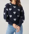 SUGARLIPS SWEETHEART SWEATER IN NAVY/SILVER
