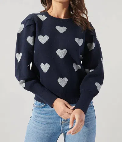 Sugarlips Sweetheart Sweater In Navy/silver In Blue