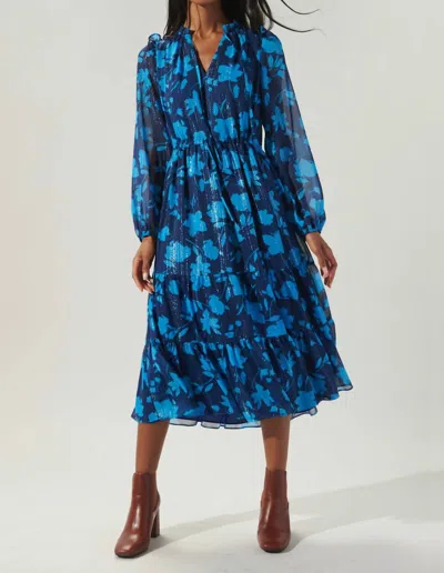 Sugarlips Sweetwater Floral Tiered Midi Dress In Navy Ice Blue