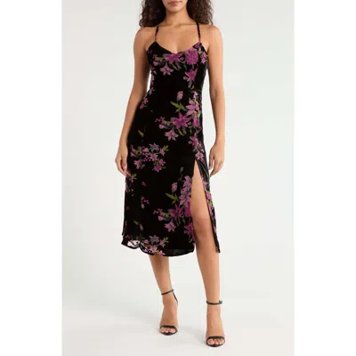 Sugarlips Sylvia Floral Midnight Velvet Midi Dress In Multi
