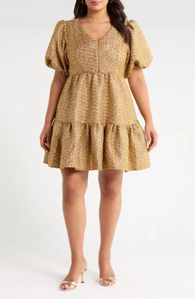 Sugarlips Tamary Tweed Tiered Minidress In Yellow