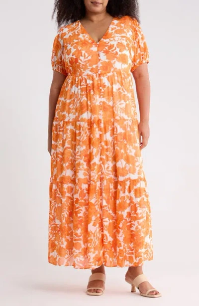 Sugarlips Tangelo Floral Print Maxi Dress In Orange