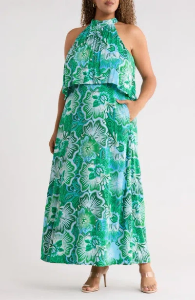 Sugarlips Tanti Floral Moya Halter Maxi Dress In Green