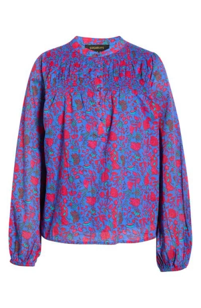 Sugarlips Tanya Floral Cotton Top In Purple