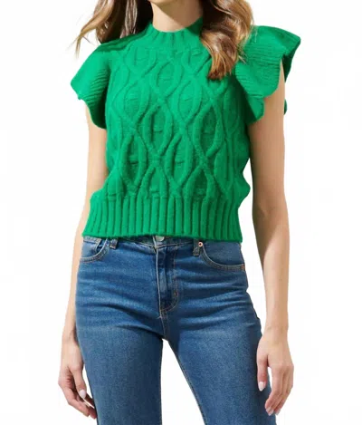 Sugarlips Tatum Flutter Sleeve Cable Knit Sweater Top In Green