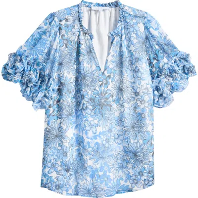 Sugarlips Tierra Endry Ruffle Floral Top In Blue