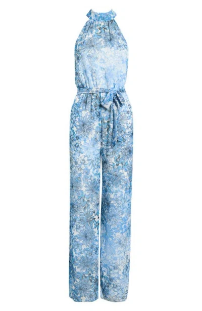 Sugarlips Tierra Floral Print Halter Jumpsuit In Blue