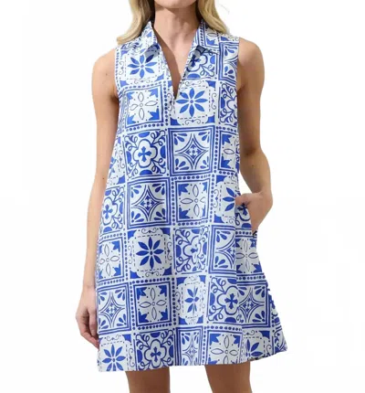 Sugarlips Tile Lexya Collared Shift Mini Dress In Arbor In Blue