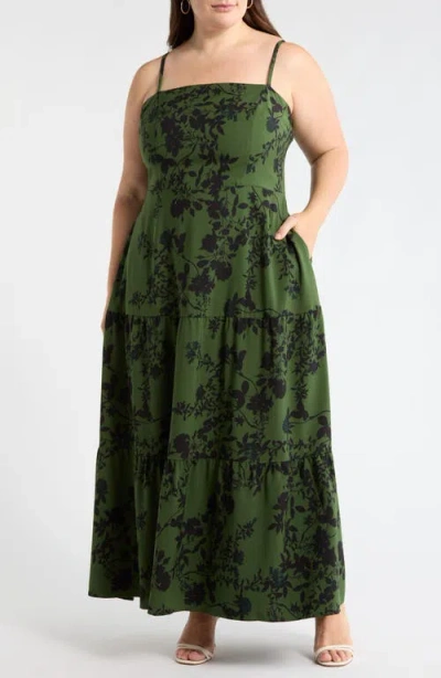 Sugarlips Tindrie Floral Alvis Tiered Dress In Green