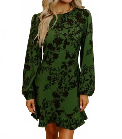 Sugarlips Tindrie Floral Ruffle Flounce Mini Dress In Olive/black In Multi