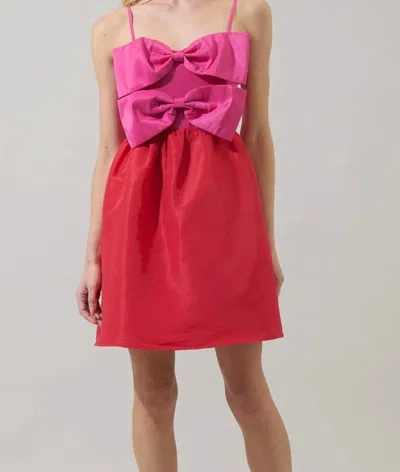 Sugarlips Tizza Bow Color Block Mini Dress In Red And Pink In Neutral