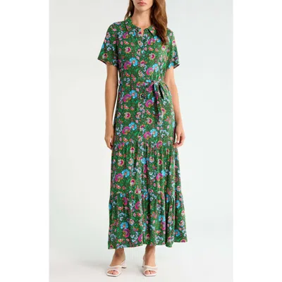 Sugarlips Tobie Floral Maxi Shirtdress In Green