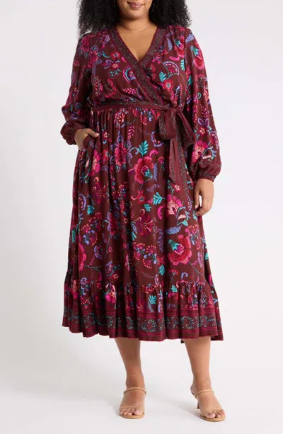 Sugarlips Tory Paisley Mindie Wrap Midi Dress In Multi