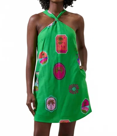 Sugarlips Tropical Postcard Halter Mini Dress In Green