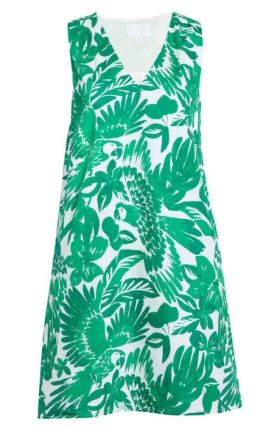 Sugarlips Tropical Print Cotton Shift Dress In Green